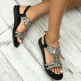 thumbnail image 4 of Womens Rhinestones Flats Dressy Sandals Sparkly Crystal Boho Wedge Low Heels Open Toe Slingback Dress Sandals, 4 of 7