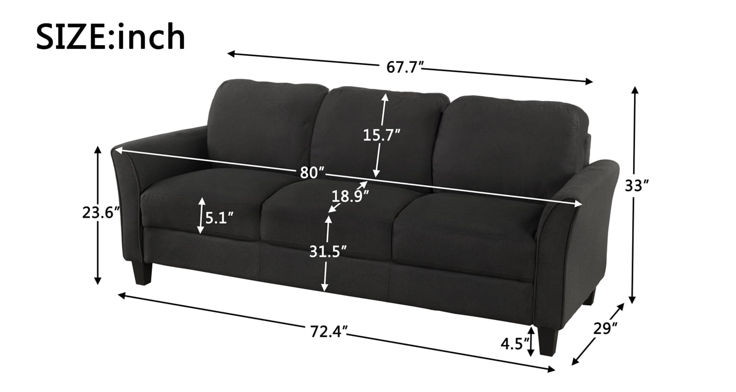 Kadyn Modern 3-Seat Apartment Sofas Couch, Upholstered Sofa with Wood Legs, Futon Sofa for Living Room, Black