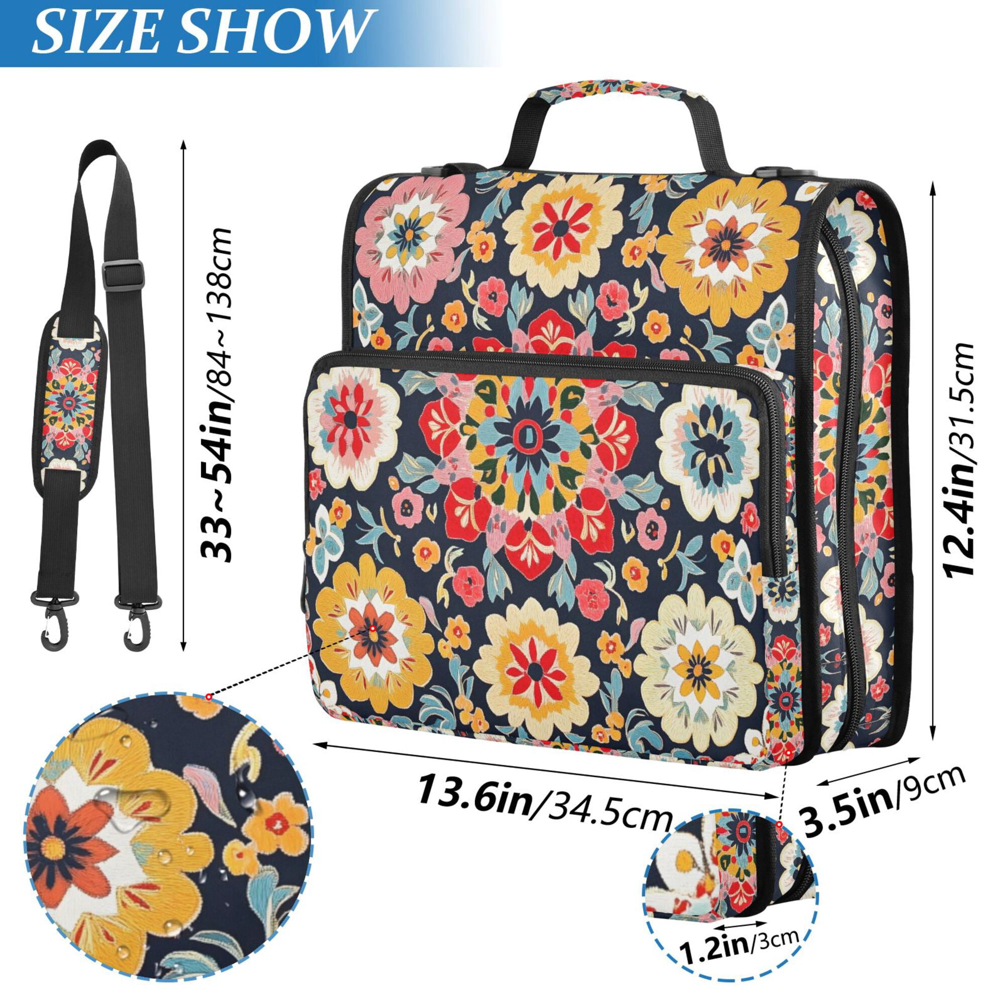 FORMRS Zipper Binder with Shoulder Strap 2-inch Ring 500 Sheet Capacity File Bag, Colorful Floral Pattern