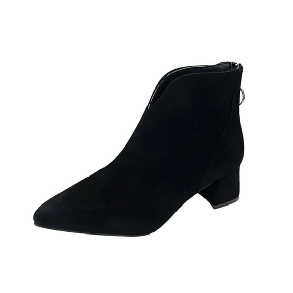 Black Women'S Ankle Boots Pointed Toe Booties Back Zipper Chunky Heel British Style Casual Comfortable Fall Winter Fashion Short Boots Black Size 36