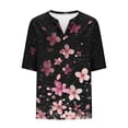 thumbnail image 5 of Inverlee Womens Cotton Linen Floral Print Button Down Shirts Summer Trendy 3/4 Sleeve Breathable Blouse Casual Versatile Lightweight Comfy V Neck Tops, 5 of 5