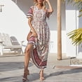 thumbnail image 2 of Pompotops Robe d'Été à Manches Courtes et Col en V Imprimée pour Femmes, Robe Longue Taille Haute, 2 of 7