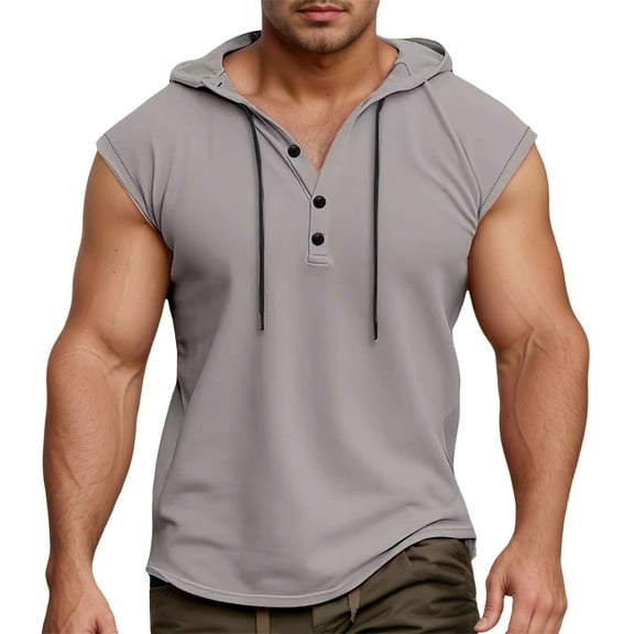 Men's Casual Hooded Tank Top Breathable Sleeveless Shirt For Daily Wear Home Outdoor Hiking Spring Summer Comfortable Loose Fit