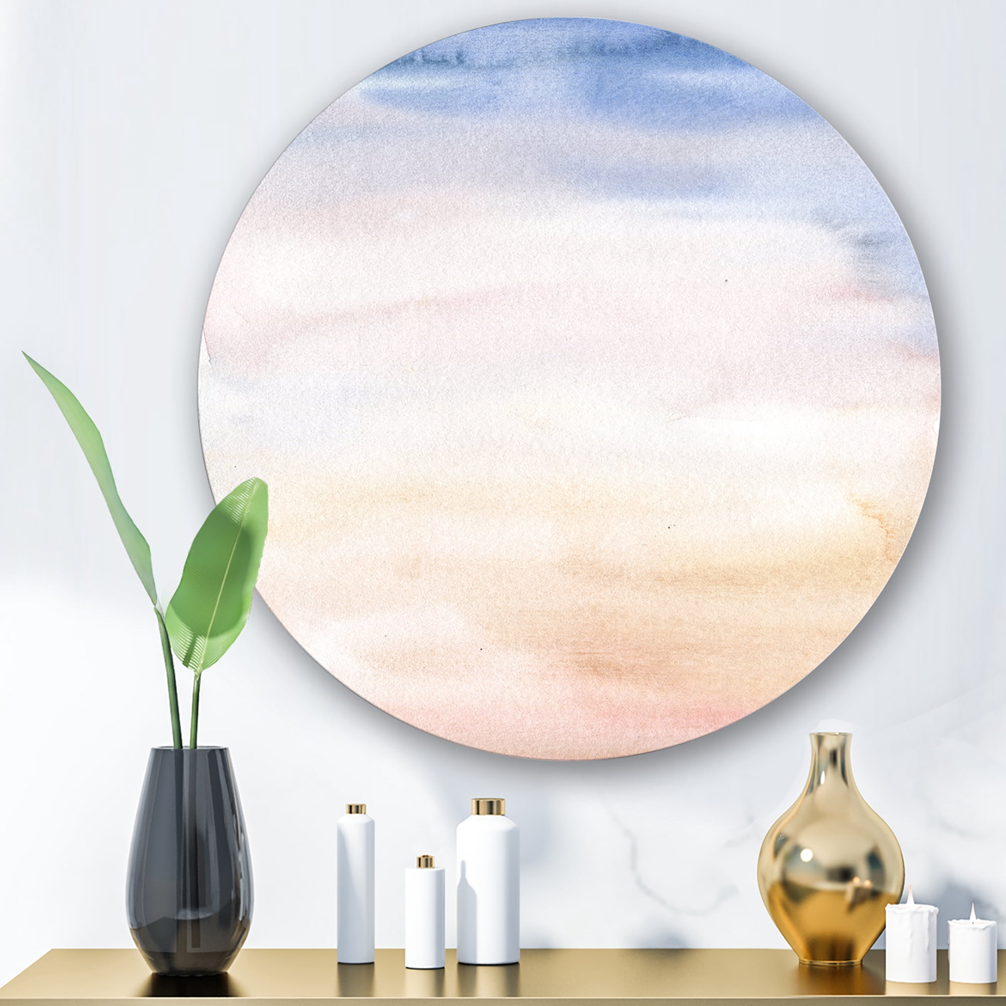 Designart 'Pastel Abstract With Pink Dark Blue and Beige Spots' Modern Circle Metal Wall Art 23x23 - Disc of 23