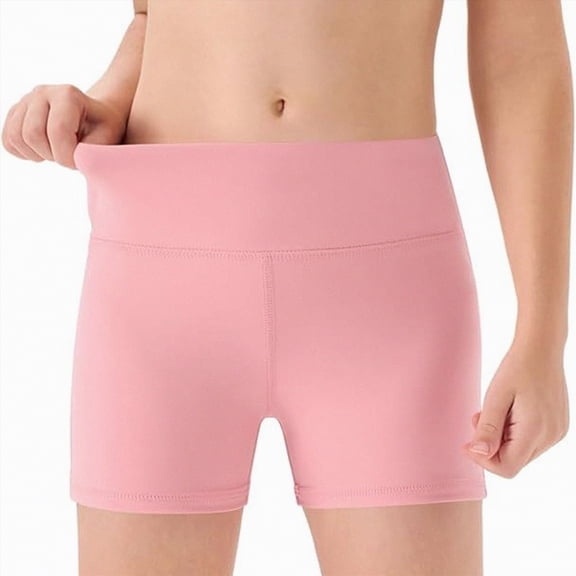 mgoYE Girls Athletic Shorts Kids High Waisted Yoga Dance Biker Shorts Comfy Gymnastics Shorts(Light Pink,7-8 Years)