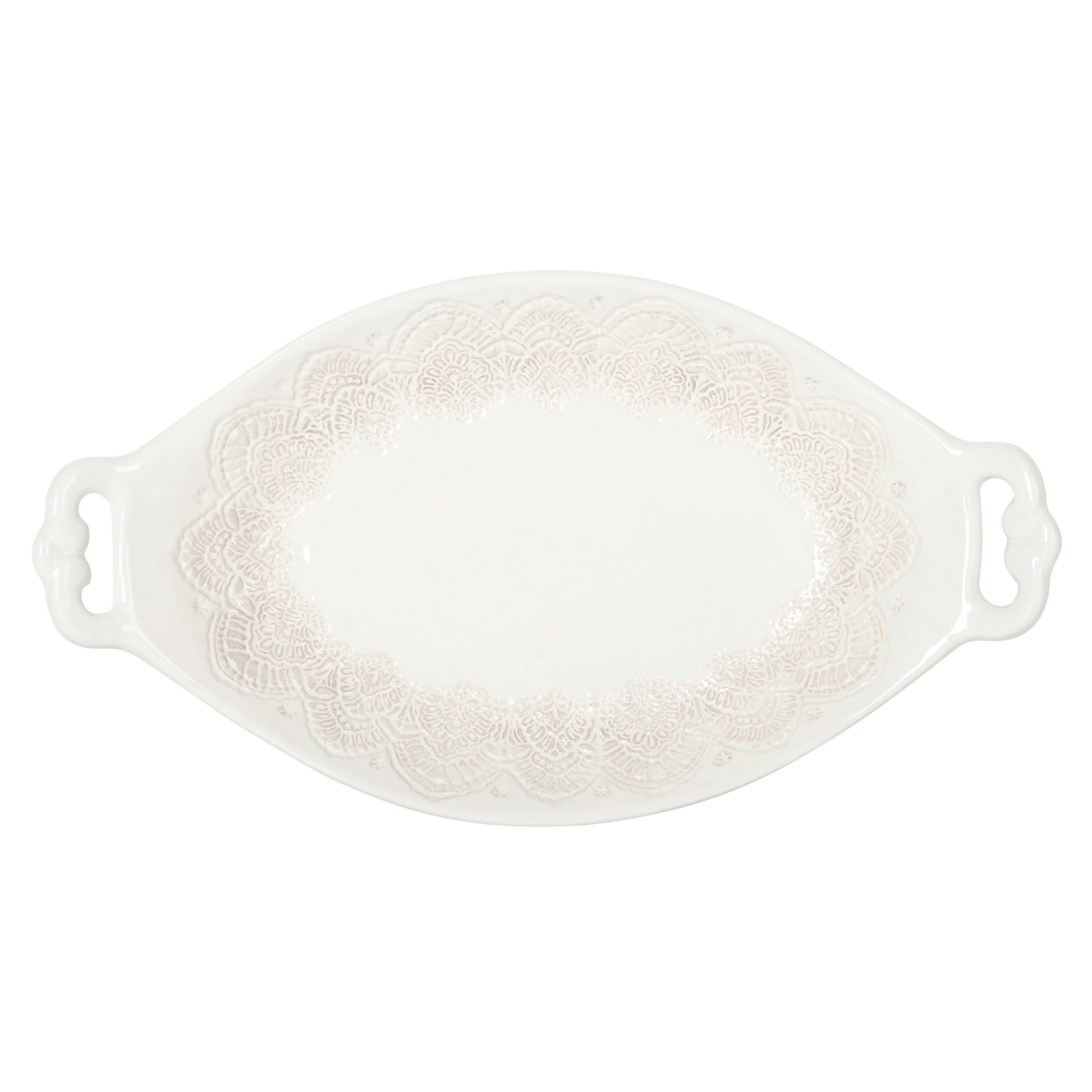 The Pioneer Woman Vintage Lace Oval Serving Bowl, Linen, 14-Inch