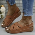 thumbnail image 3 of THDHVS Brown Sandals Women,Womens Sandals,Summer Casual Solid Color Wedge Heel Fish Mouth Strap Sandals Brown 8.5, 3 of 5