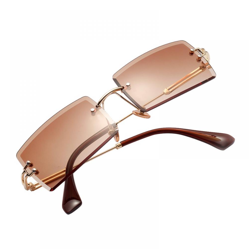 Fashion Small Rectangle Sunglasses Women Ultralight Candy Color Rimless Ocean Sun Glasses - Brown - image 5 of 5