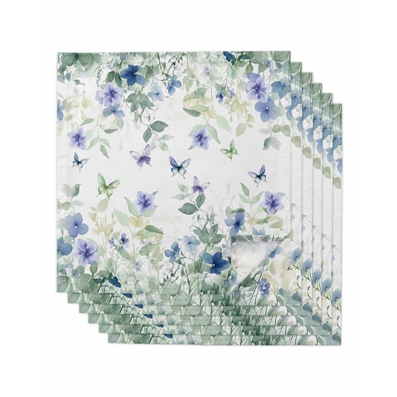 Leaf Butterfly Cloth Napkins Set of 6 Reusable Dinner Napkins, Watercolor Sage Green Purple Floral Cocktail Napkin Washable Table Napkins for Wedding/Holiday Party/Baby Shower 20"x20"
