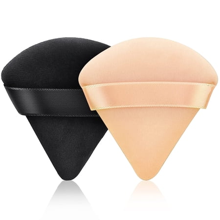 2 PCS Powder Puff Triangle Makeup Puffs for Loose Setting Powder Face Body  Foundation Blender Velour Setting Powder Puff  Super Soft Eye Makeup Wedges Beauty Tools (Black Nude)