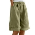 thumbnail image 2 of Chiccall Women's Summer Cotton Linen Bermuda Shorts Loose Elastic Waist Knee Length Shorts Casual Wide Leg Beach Shorts with Pocket Green XL, 2 of 5
