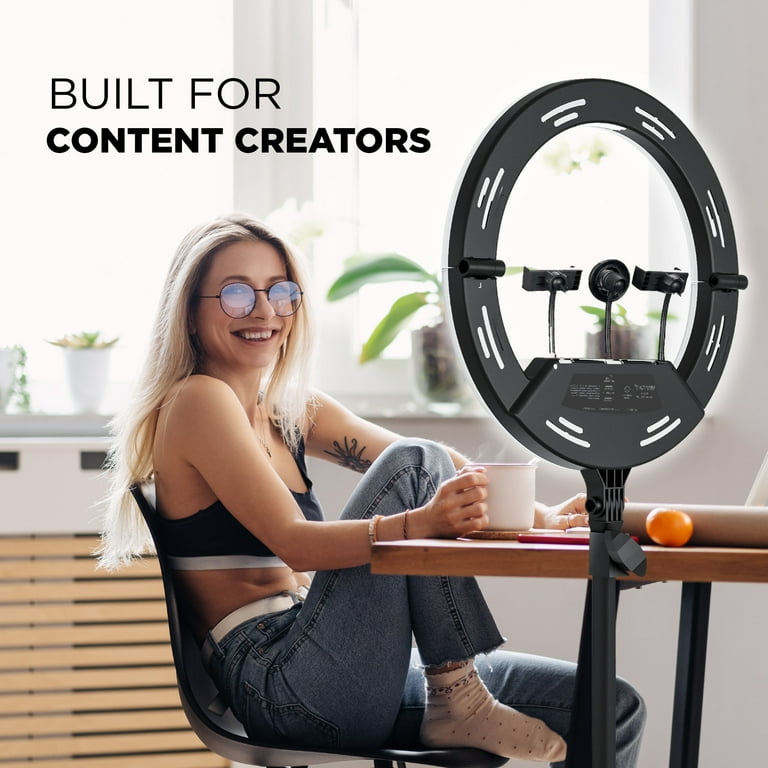 Vivitar Creator Series 18" RGB Foldable Ring Light with Stand, MagSafe-Compatible Phone Mount, Dual USB Charging, Wireless Remote, Adjustable Tripod for Live Vlogging, Makeup, & Live Streaming
