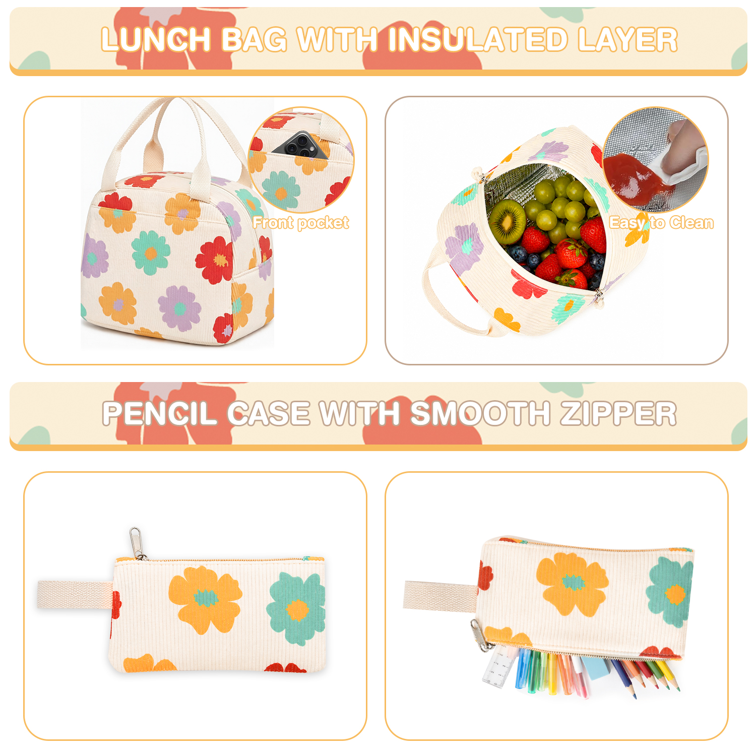 Set de mochila 3 en 1 para niñas de 10+, ligera, con lonchera térmica y estuche, resistente, para adolescentes, para laptop de 15", floral 7
