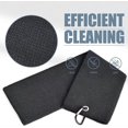 thumbnail image 3 of Microfiber Waffle Pattern Tri-Fold Golf Towel | Brush Tool Kit with Club Slot Cleaner, Retractable Extension Cord & Clip, Black, 3 of 4