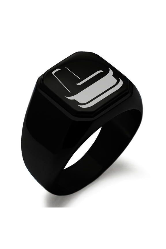 Stainless Steel Letter L Initial 3D Monogram Engraved Engraved Square Flat Top Biker Style Polished Signet Ring