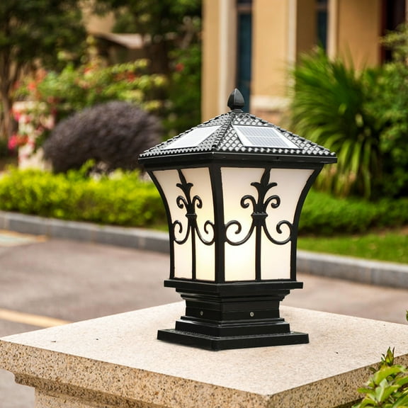 Decorative LED Solar Garden Light Post Light with Remote Control Adjustable Brightness and Light Color Waterproof