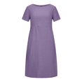 thumbnail image 5 of CHUANK Robe en Coton et Lin à Manches Courtes pour Femme Grande Taille avec Poches, T-Shirts à Col Rond, Couleur Unie, Coupe Ample, Robe d'Été M-3TG (3X-Grand Blanc), 5 of 5