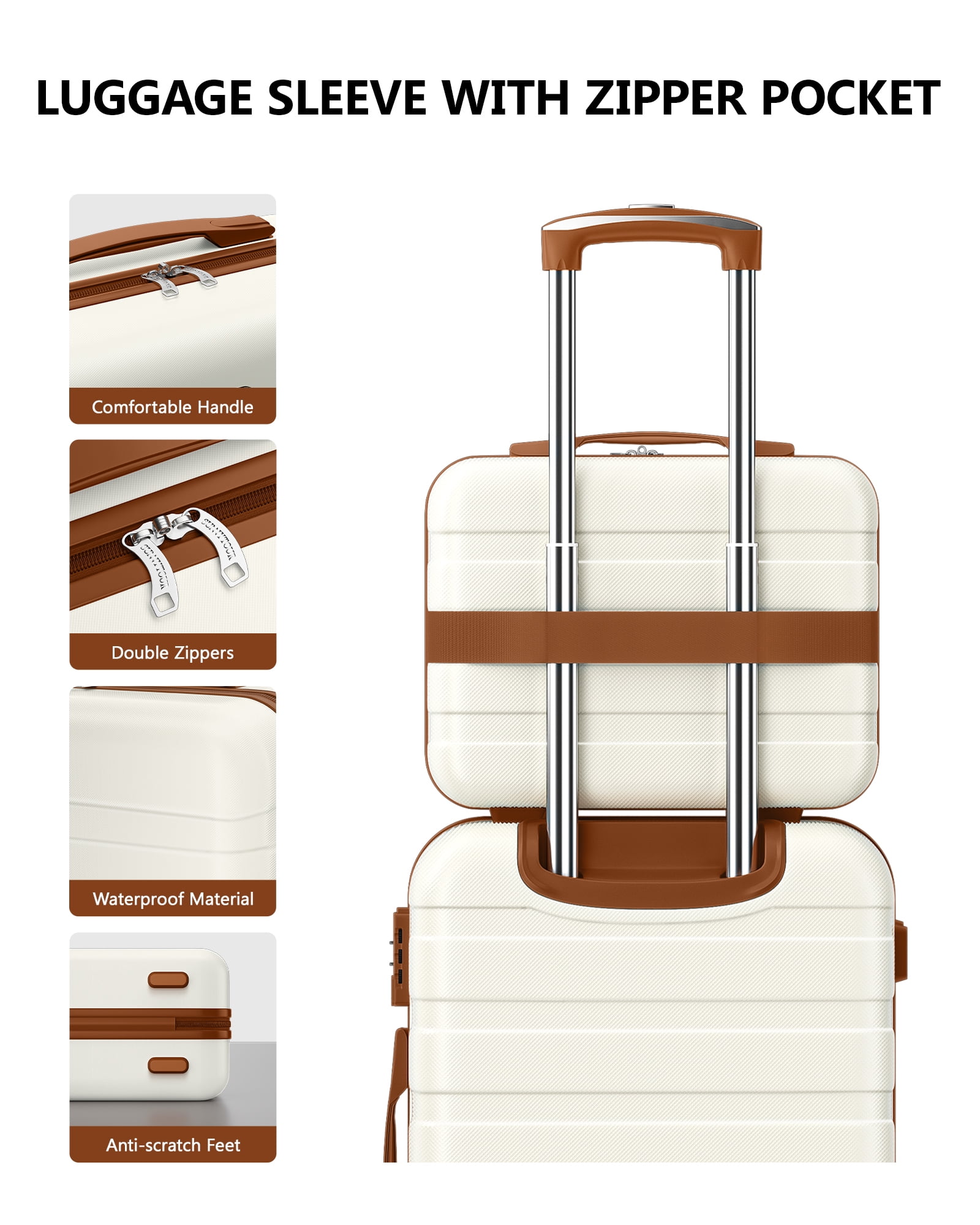 6 Piece Luggage Sets, with Travel Duffle Bags, Lightweight ABS Hard Suitcase, White Tan