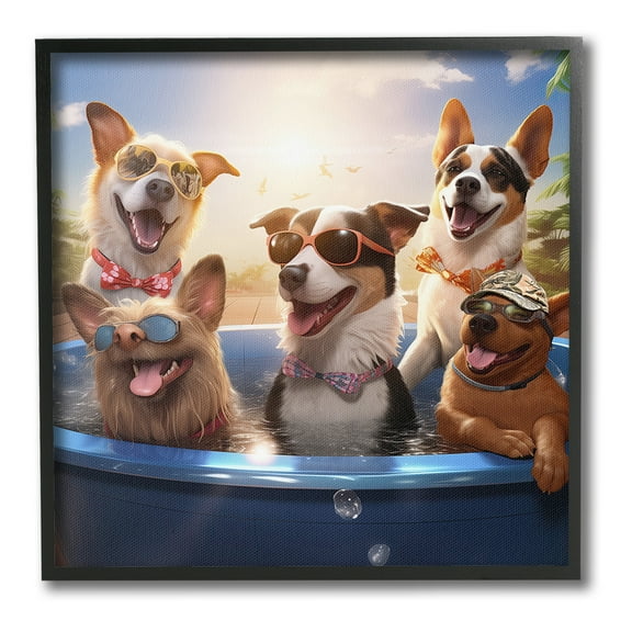 Stupell Industries Summer Fun Dogs Animals & Insects Painting Black Framed Art Print Wall Art, 12 x 12