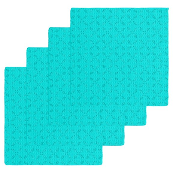 Turquoise Plaid Kitchen Dish Towels for Drying Dishes Set of 4, Geometric Leaf Diamond Morocco Abstract Waffle Weave Microfiber Hand Tea Bathroom Towels Quick Dry & Absorbent Towel 12x12