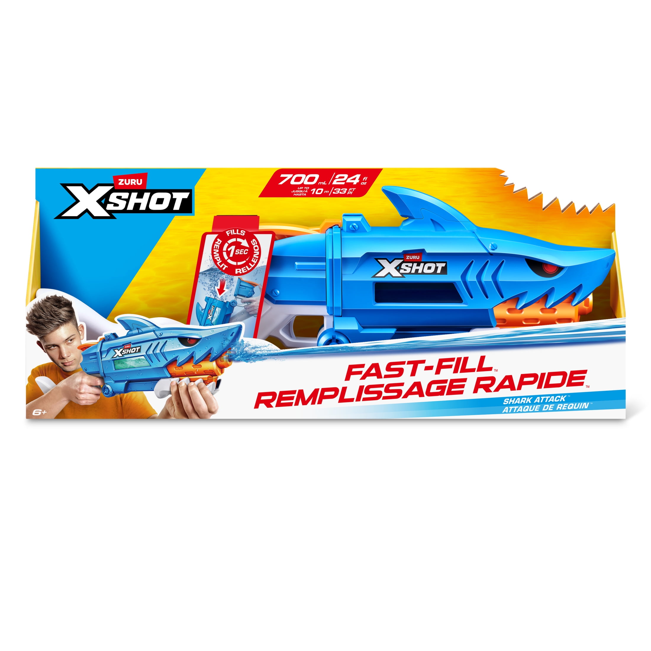 XSHOT Water Shark Attack (33ft Range & 750ml Tank) Fast Fill Outdoor Water Blaster by ZURU Ages 6+
