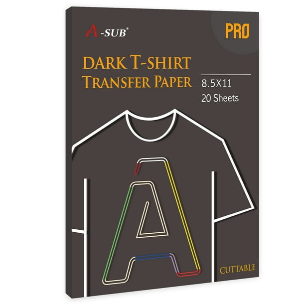 ASUB PRO Inkjet Ironon Dark Transfer Paper for Fabrics 8.5x11 20