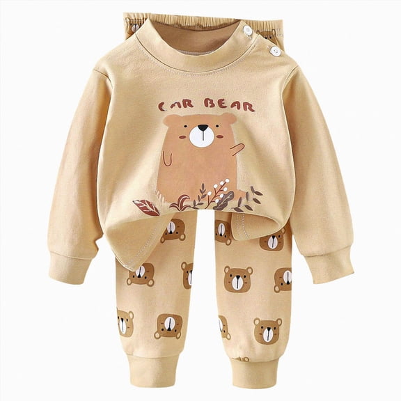 NOLDARES Baby Boy Fall Clothes Set Long Sleeve Crewneck Sweatshirts Pants Infant Newborn Winter Outfits Size:4-5 Y,Beige