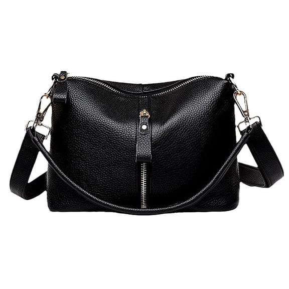 Black Leather Crossbody Purses for Women Secure Zipper Shoulder Bag Ideal for Travel, Commute, Shopping