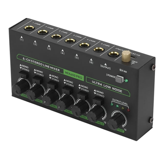 6 Channel Stereo Sound Mixer, Audible Mixer 1/4 TRS TS Keyboards Line Mixer for Studio