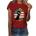 thumbnail image 2 of Itsame 4th of July Shirts Women Independence Day Short T-Shirt Sleeve American Flags Printed Short Sleeve Top Wine Size L, 2 of 4