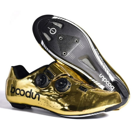 

Praeter 1Pair Road Cycling Shoes Gold Microfiber Double Knob Shoe Buckle Bicycle Locking Shoes Golden 8