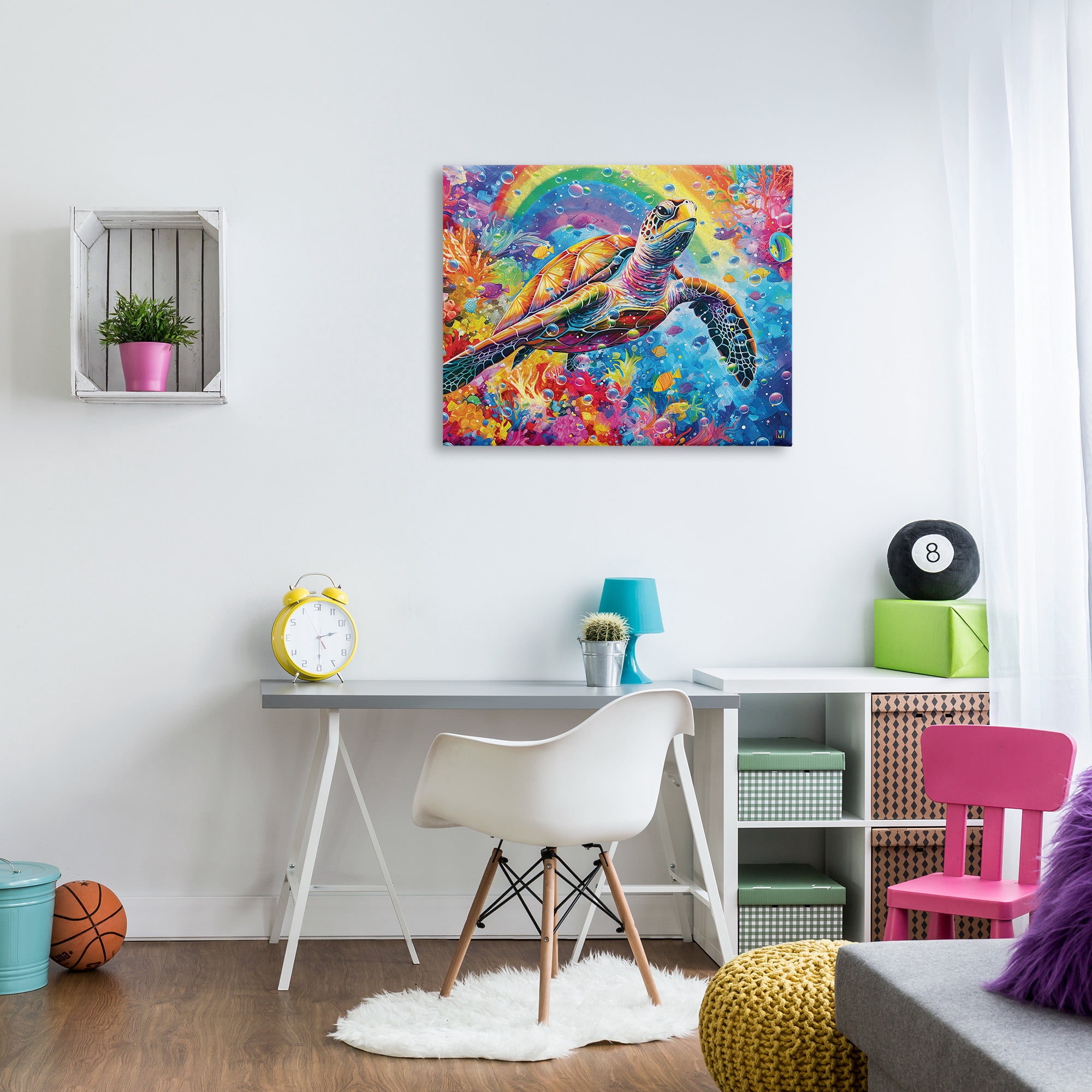 Stupell Industries Turtle with Underwater Rainbow Animals & Insects Painting Gallery Wrapped Canvas Art Print Wall Art, 40 x 30