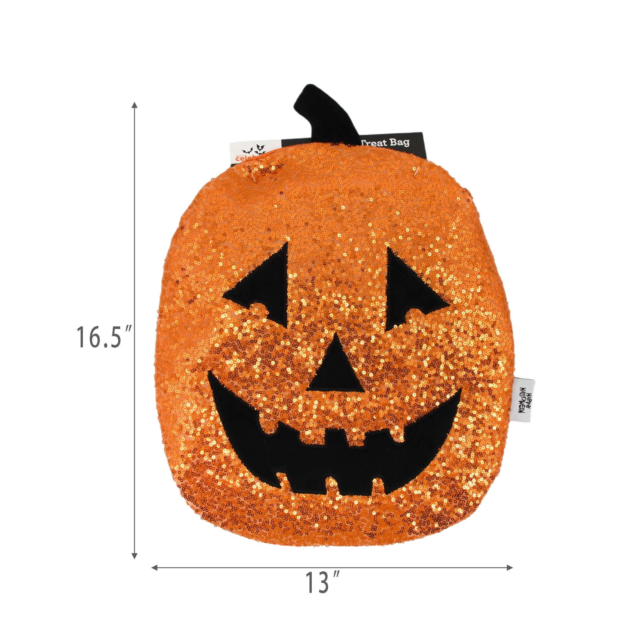 Sequin Pumpkin Trick-or-Treat Bag, Orange, 16.5", Halloween by Way To Celebrate