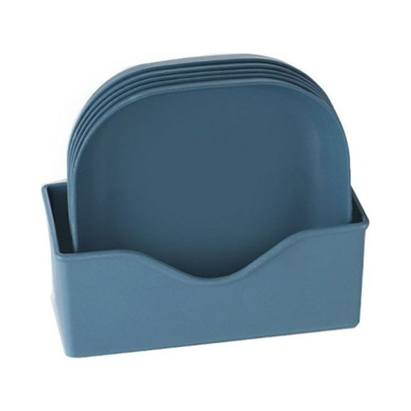 Set of 5 Plastic Plates With Holder Durable Shatterproof Deep Plates Solid  A