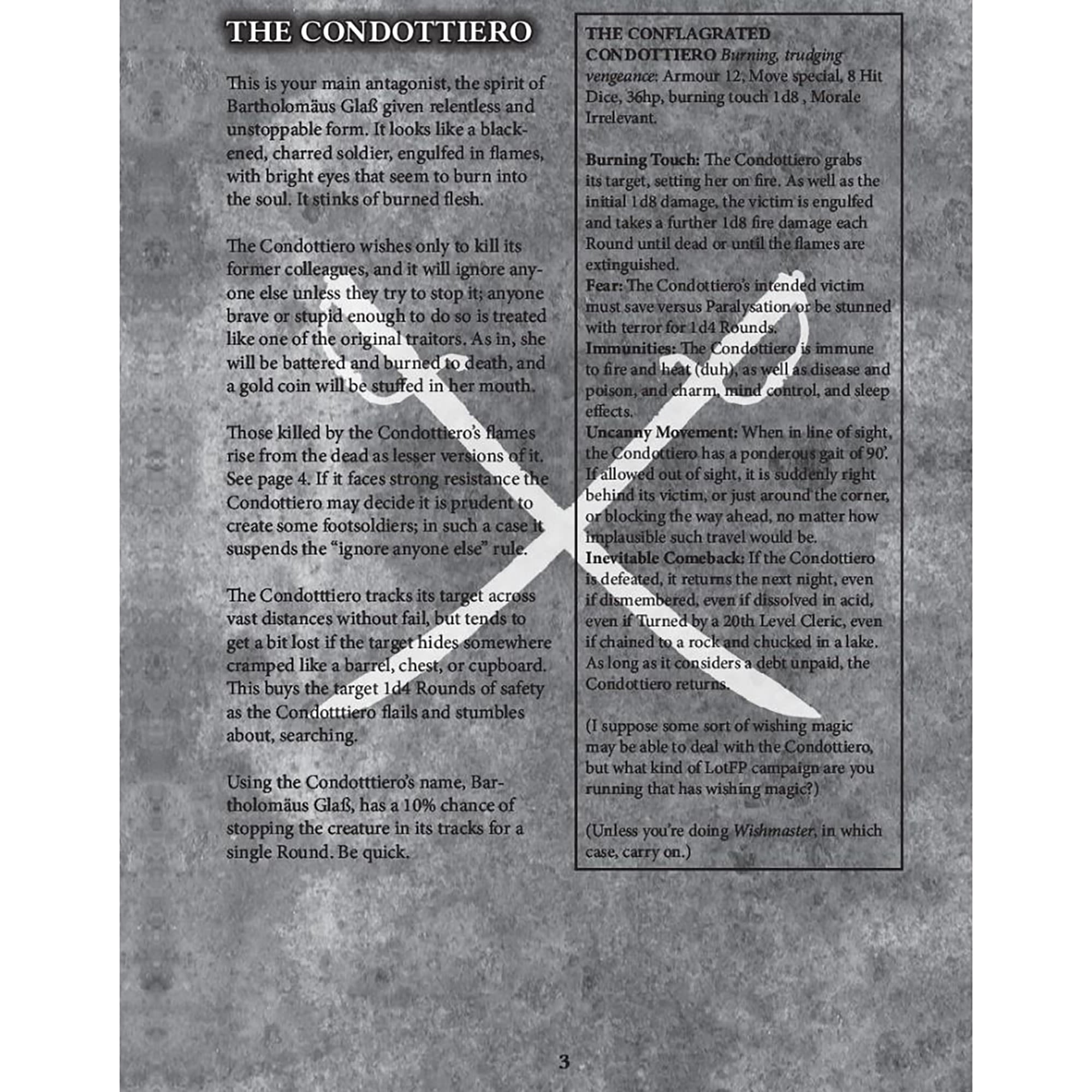 The Curious Conundrum of the Conflagrated Condottiero - RPG Booklet, 24 Page Black & White A5-Sized Booklet, Lamentations Of The Flame Princess, Roleplaying Game