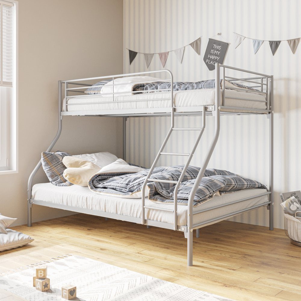 Hassch Metal Bunk Bed TwinOverFull Heavy Duty Bed Frame, Silver