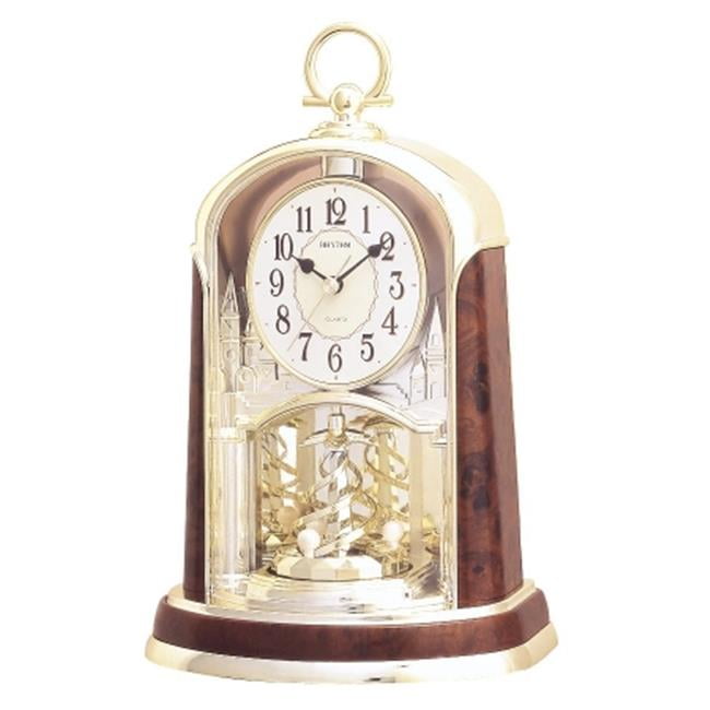 Rhythm Contemporary Silver Table Mantel Clock w Spiral Pendulum 