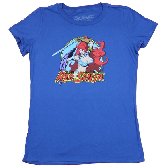Red Sonja Girls Juniors T-Shirt - Slashing Battle Circle Pose (Small)