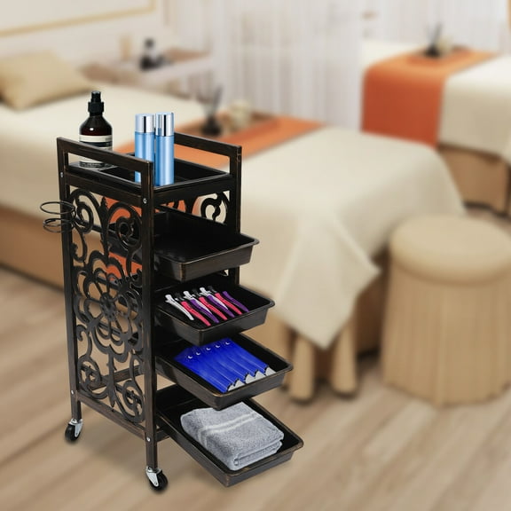 Salon Rolling Storage Trolley Retro Beauty Barber Cart Organizer Rolling Cart Salon Trolley