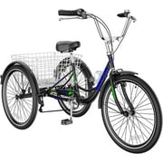 Mooncool Adult Tricycle 24inch 7 Speed, Three Wheel Bicycle for Adult, Adult Trike w/ Tools & Big Basket for Exercise Shopping Picnic Outdoor Activities