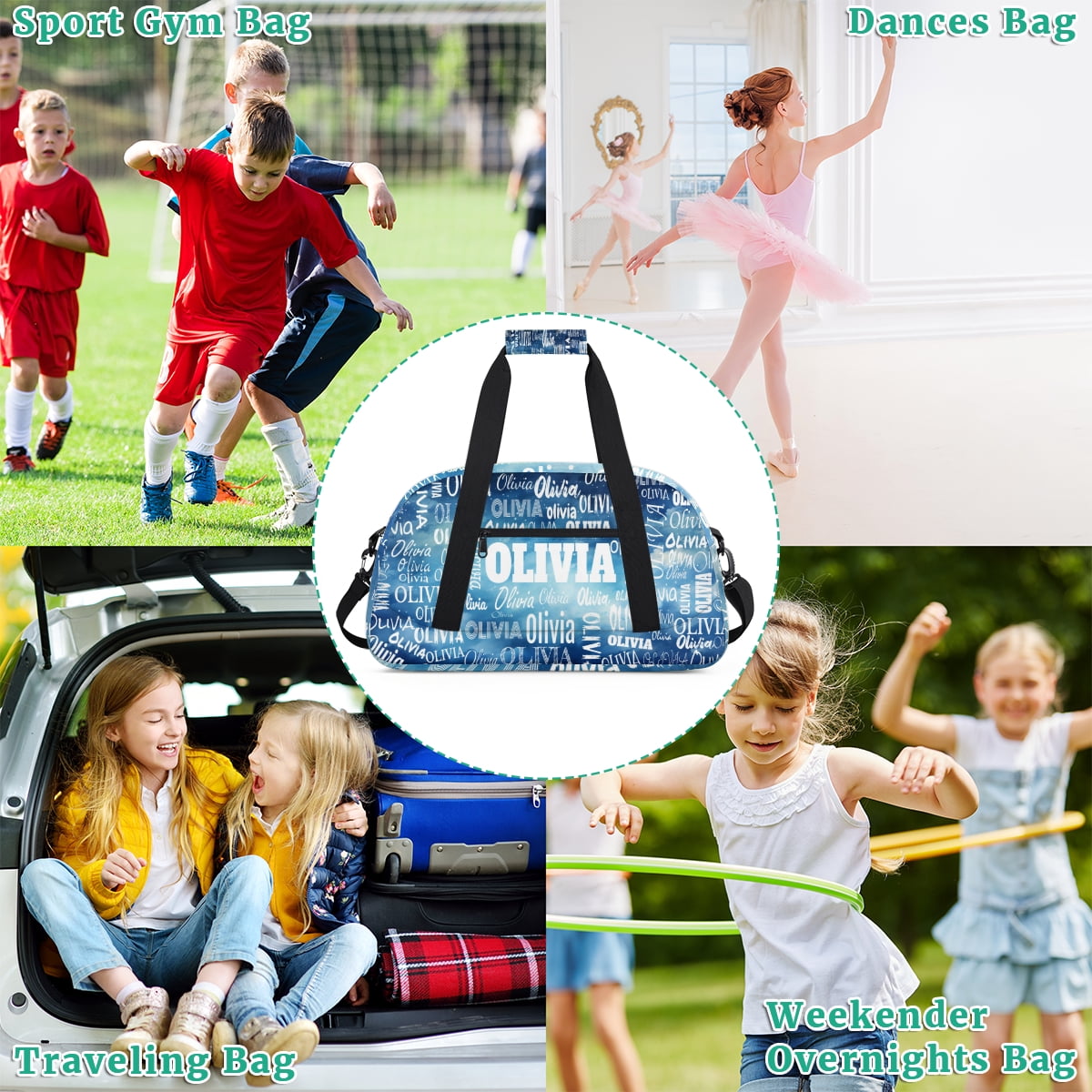 Personalized Sport Dance Gym Bag Duffle Bag Customized Travel Duffel Name Watercolor Blue