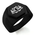 thumbnail image 1 of Stainless Steel Heart of the Lotus Engraved Hexagon Crest Flat Top Biker Style Polished Ring, 1 of 1