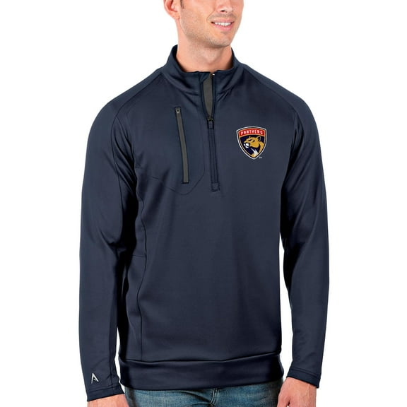 Men's Antigua Navy/Charcoal Florida Panthers Generation Quarter-Zip Pullover Jacket