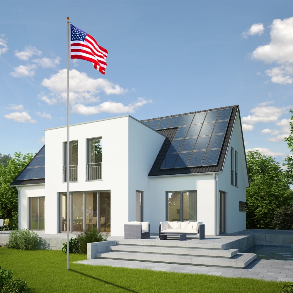 IVV 30FT Sectional Flag Pole Kit, Extra Thick Heavy Duty Aluminum Flagpoles for Outside House Inground with 3'x5' American Flag and Golden Ball Topper for Residential or Commercial Use, Silver