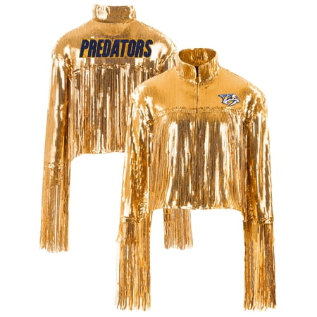 Women s Cuce Gold Nashville Predators Cropped Sequin Fringe Blazer