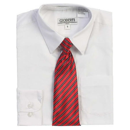 B One White  Button Up Dress  Shirt  Red  Striped Tie  Set 