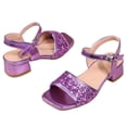 thumbnail image 3 of Zshosam Little Girl Heels Girls Sandals Ankle Strap Low Heel Flower Dress Party Square Toe Shoes for Little Kid Big Kid Size 13.5,(Purple Little Kids 13.5), 3 of 6
