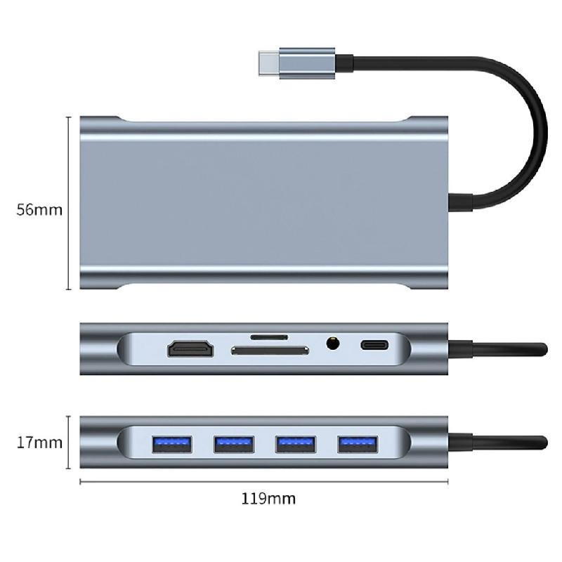 BQBQERT Aluminum Alloy 11 Port USB C Docking Station Supports 4K HDTV Fast Data Transfer 100W Charging For Laptop