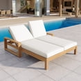 thumbnail image 3 of Light Teak Outdoor Double Chaise Lounge, 5-Position Adjustable Patio Chair with Removable Beige Cushions, 3 of 27