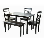 SK New Interiors Dining Kitchen Set of Rectangular Table and 3 Wood Warm Chairs and Stained Bench, Espresso